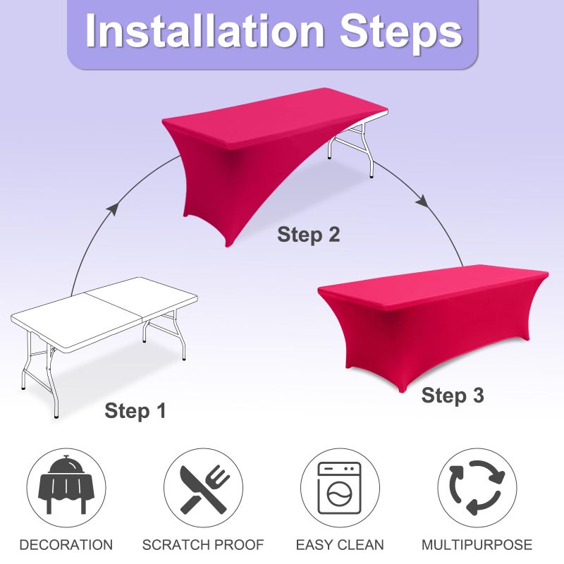 ABCCANOPY 6 FT Spandex Table Cover Stretch Fitted Wrinkle Resistant Tablecloth Reuse for Rectangular Folding Table Patry Event Wedding Banquet Protector Magenta - Image 3